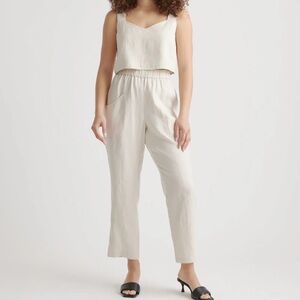 Quince 100% European Linen Cream Ankle Pants with Elastic Waistband